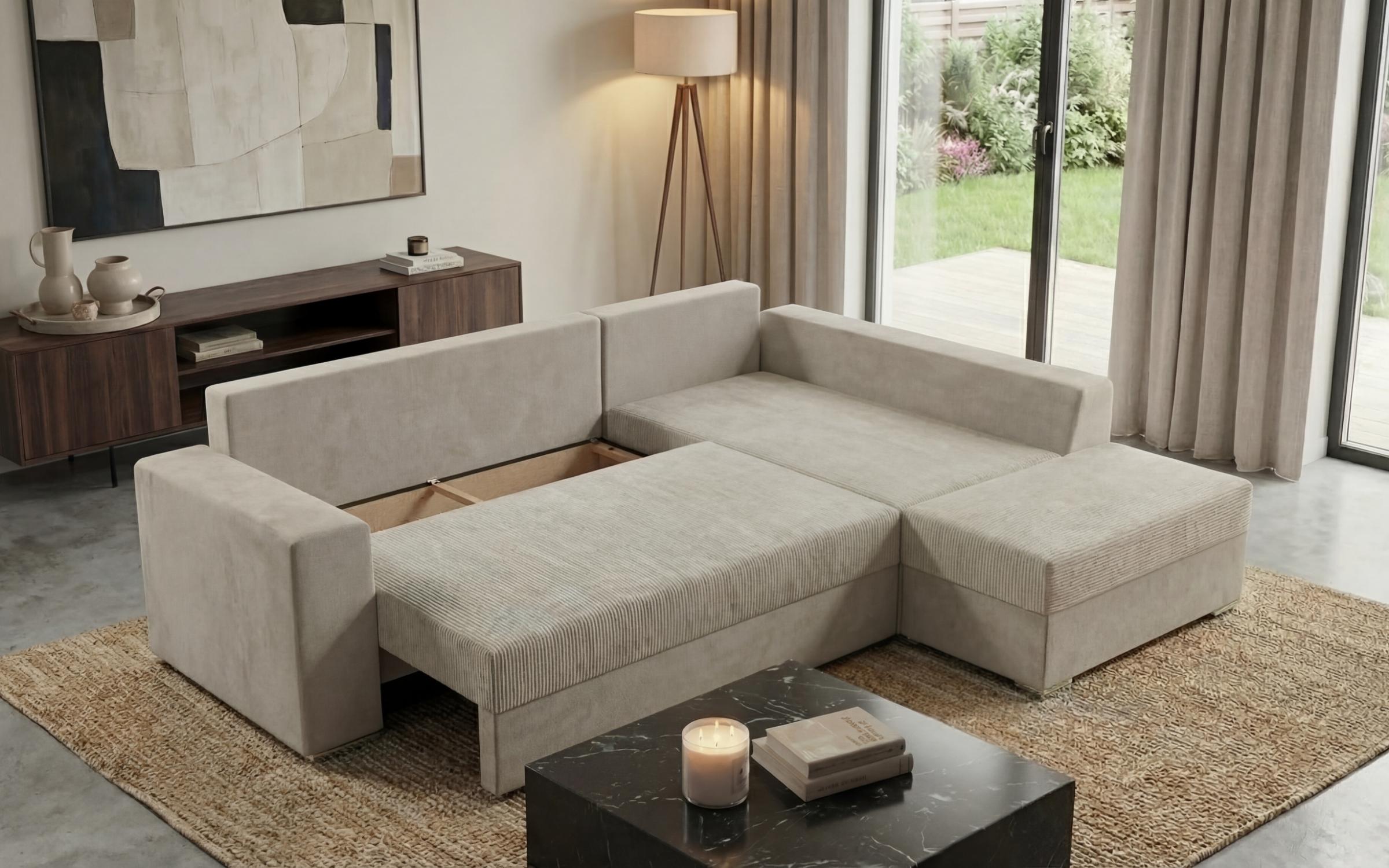 Extendable corner sofa + ottoman Londo, light beige  6